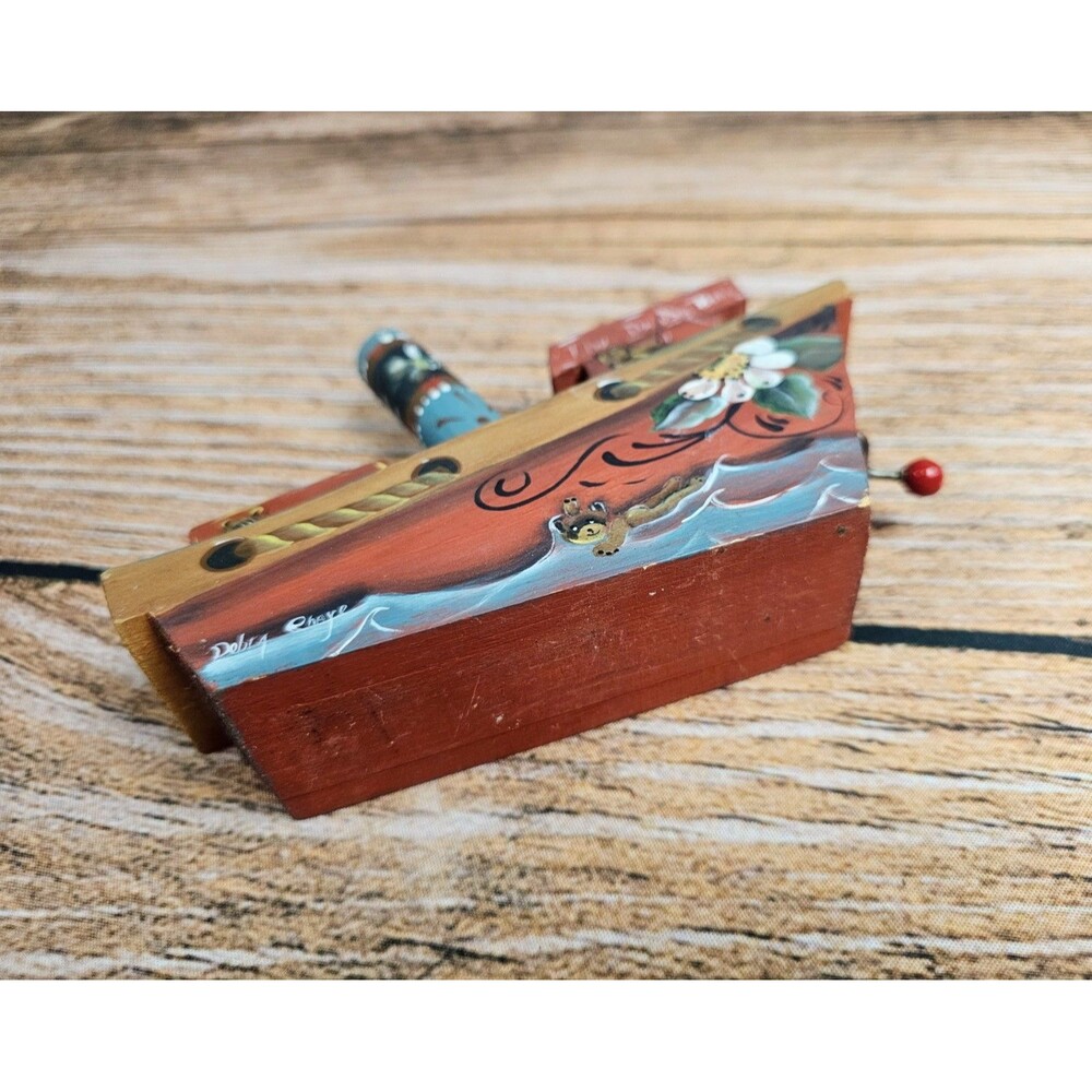 VTG Wooden Boat Ship Music Box Handpainted The Daisy Belle Collectible Kids Toy - Picture 6 of 10